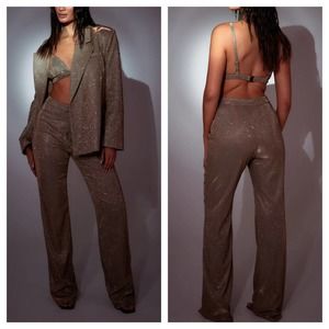 NEW SLA The Label Santorini Glitter Trousers XL Bronze Metallic Suit Pants Flare